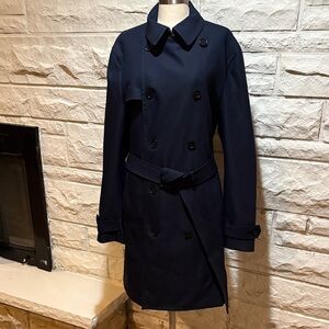 Women's Navy Double-Breasted Trench Coat